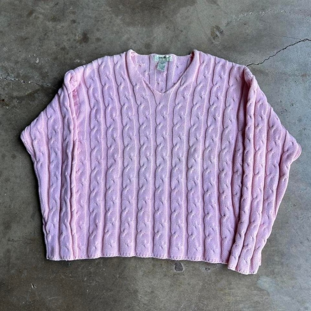 Vintage 90s cute eddie Bauer pink cable knit sweater Size M